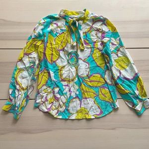 Trina Turk Aqua Floral Silk Blouse